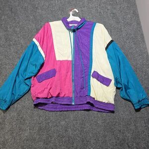 Vintage Sports Accent Women’s Colorblock Windbreaker Jacket Size M 80s 90s